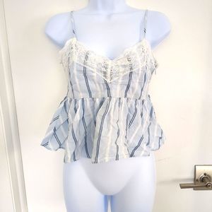 Zara blue and white lace striped tank crop top blouse size S